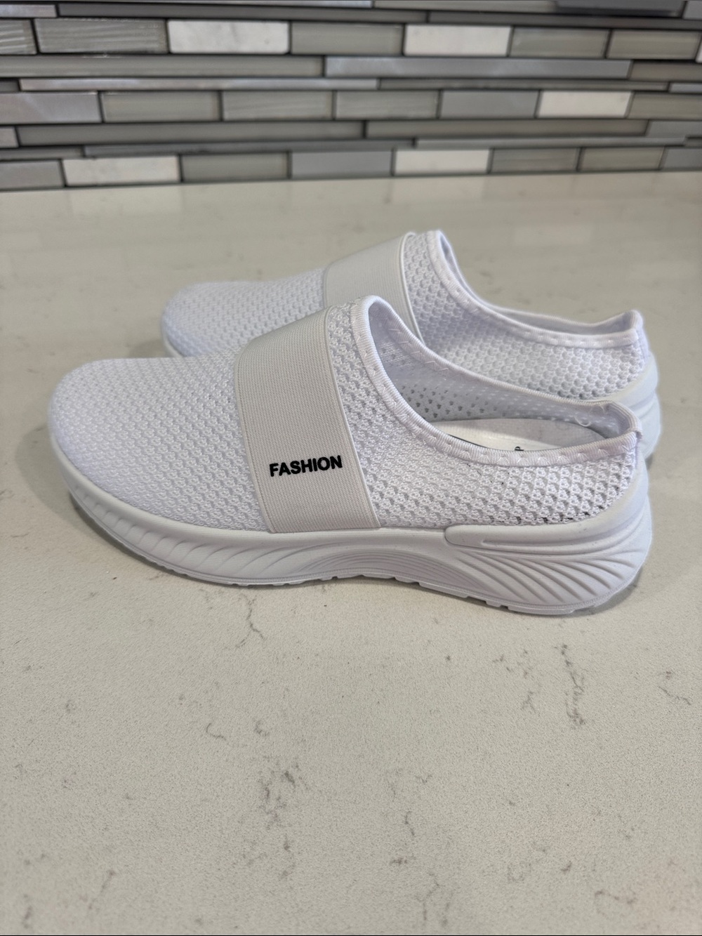 White Slip-On Mesh Sneakers for Women -